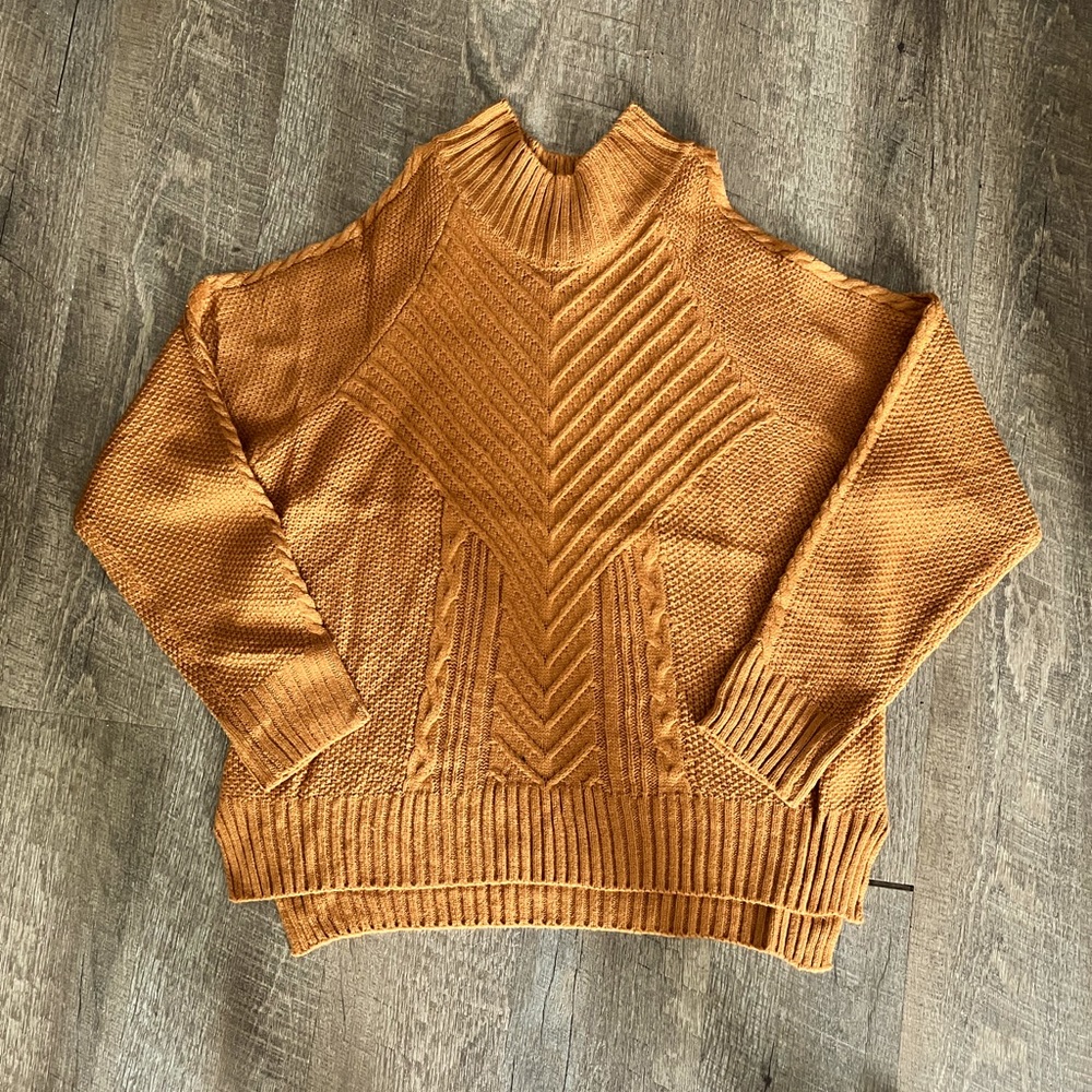 Rust Colored- Cable Cold Shoulder Knitted Sweater